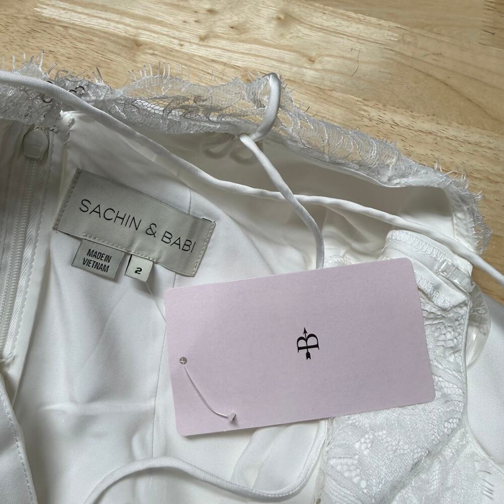 Sachin & Babi NWT Dylan Ivory Satin Lace Midi Slip Dress Size 2 Strappy Back - Picture 7 of 13